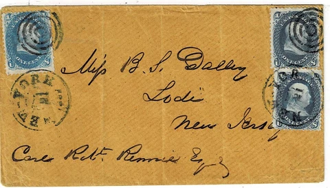 1860's New York, N.Y. cancel on cover, Scott 63b (2) dark blue, certificate Cover