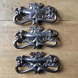 X3 Large Antique Art Nouveau Drawer Pull Handles Victorian Old Vintage 1890’s - Picture 1 of 10