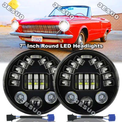 For Dodge Dart 1964-76 D100 Pair 7" inch Round LED Headlights Hi/Low Beam Kit Foto 1 de 4