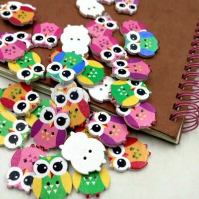 50Pcs Owl Wood Buttons Sewing Craft DIY 2 Hole Mixed Color Cartoon Wooden Lovely - Image 1 of 4