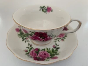 Grace Tea Ware Rose Themed Ceramic Coffee/Tea Cup & Saucer Set Dishwasher Safe - Picture 1 of 8