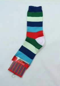 Womans Wide Colorful Rugby Striped Crew socks White and Navy trim Size 9-11 C - Picture 1 of 2