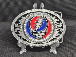 Grateful Dead Stealie Steal Your Face 3.25x2.25" Silver Red & Blue Belt Buckle - Picture 1 of 4