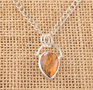 Orange Copper Turquoise Gemstone Pendant 1.01" 925 Sterling Silver Jewelry GE - Picture 1 of 8