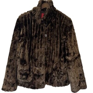 Vintage Y2K Esprit Brown Faux Fur Coat Mob Wife Cozy Luxurious Soft Jacket Sz XL - Picture 1 of 10