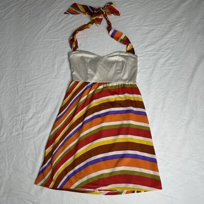 Judith March Striped Halter Tie Neck Sweetheart Neckline Mini Dress Size M - Image 1 of 4