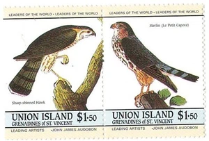 stamps GRENADINES & ST. VINCENT Birds of prey Hawk Merlin Union Island - Picture 1 of 1