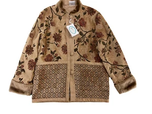 Isabella's Journey Antique Floral Faux Fur Accents Jacket Large Extra Large L/XL - Picture 1 of 8