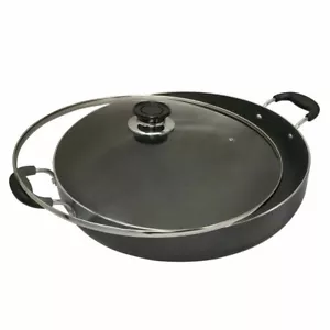 Aluminum 14 Inch Low Pot Cookware Deep Cooking Non Stick Coating Wide Wok Style - Picture 1 of 5