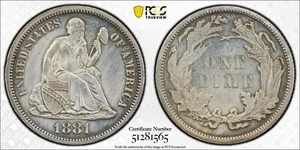 1881 Proof Seated Liberty Silver Dime 10C PCGS PR60 5130 - Picture 1 of 5