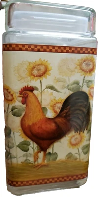 "Bote de vidrio cuadrado Grant Howard Rooster en relieve multicolor 9"" x 4,5"""  Foto 1 de 4