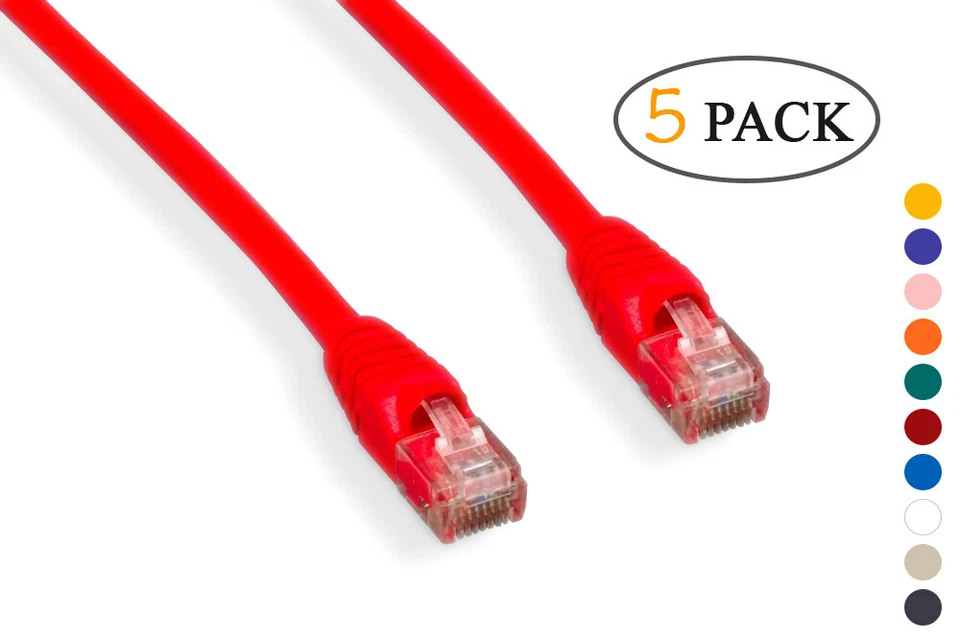PTC Cat-6 100% Copper Ethernet LAN Patch Cable (5 PACK) Lengths 6 in. to 30 ft. - Image 1 of 1