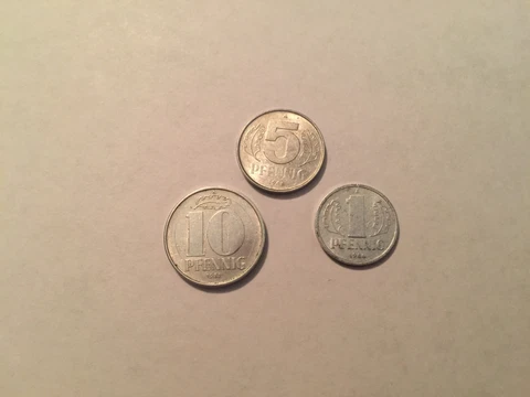 East German DDR Cold War Era Coins:10 Pfennig, 5 Pfennig and 1 Pfennig 60's-80's Cover