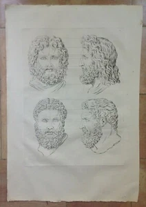 LE BRUN 1806 ETUDES PHYSIONOMIE HUMAINS: TETES DE JUPITER & HERCULE ORIGINAL - Picture 1 of 4