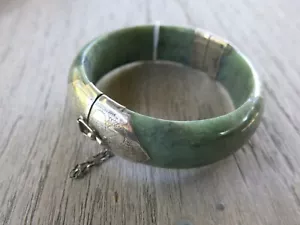 Brazalete Brazalete Hecho a Mano Jade Verde Genuino Plata de Ley 925 Diseño Floral - Imagen 1 de 10