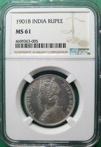 1901(B) BRITISH INDIA RUPEE SILVER NGC MS 61 - Picture 1 of 2