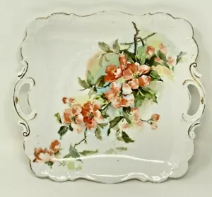 VINTAGE BAVARIA P & M GOLD TRIM SQUARE PLATE HAND PAINTED W/HANDLES ROSE DESIGN - Bild 1 von 10