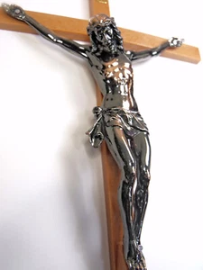 Crocifisso Cattolico Croce da Parete Religioso Cristo Metallico 10" Polimero - Foto 1 di 6