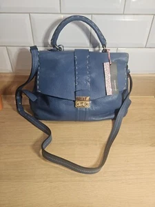 Dimoni Blue Bag Made In Spain Genuine Leather NWT Gold Hardware - Picture 1 of 8