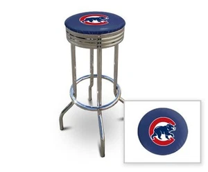 Bar Stool MLB Team Logo Man Cave Retro Backless Swivel Seat 29" Tall Game Room - Picture 1 of 37