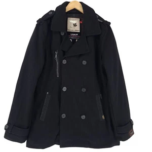 Khujo Coat Men Double Breast Wool Black Zo3 Size L - Picture 1 of 8