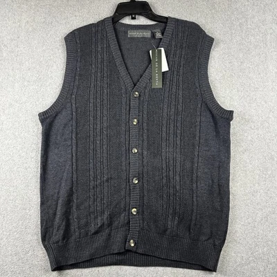Oscar de la Renta Suéter Chaleco Para Hombres XL Gris Cuello en V Botón Delantero Cable Tejido Nuevo con Etiquetas Foto 1 de 4