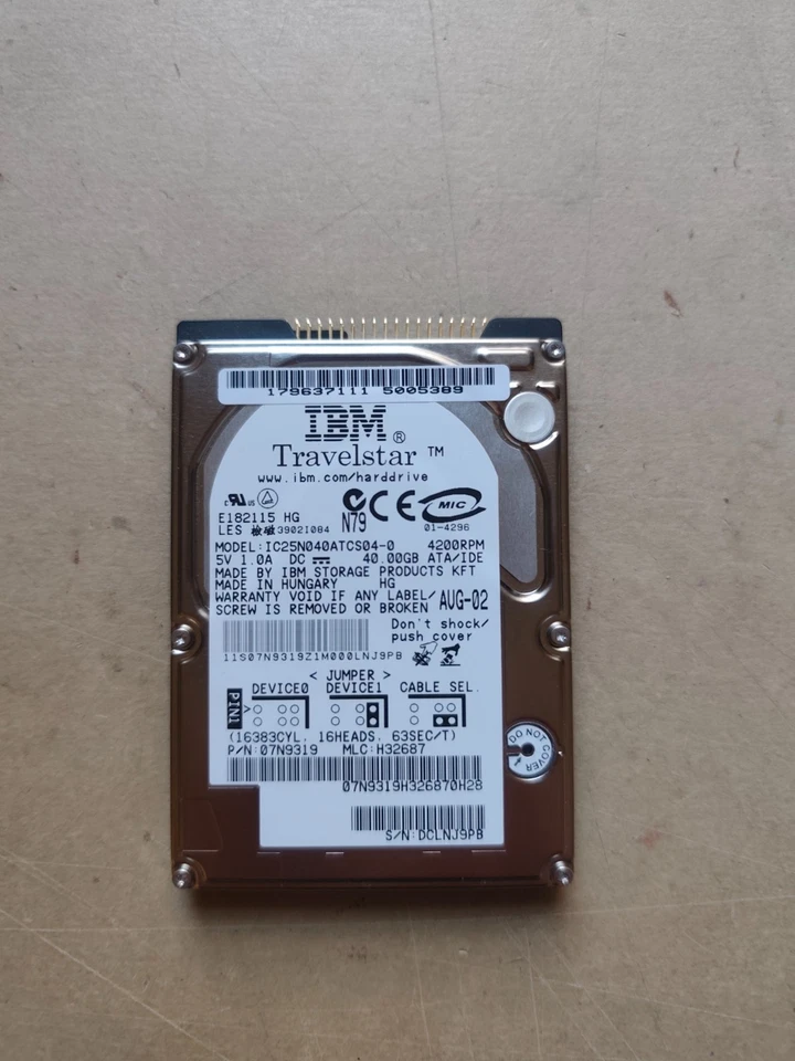 IBM Travelstar IC25N040ATCS04-0 20GB 2,5" HDD Festplatte 4200rpm IDE PATA - Bild 1 von 4