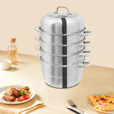 Stainless Steel 5 Tier Pot Steaming Food Steamer Cooking Cooker Cookware Large - Image 1 of 4