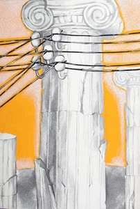 Signed gouache / pencil painting abstract composition poster - Imagen 1 de 12