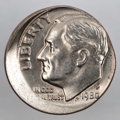 1980 10c off Center Full date Roosevelt Dime Mint Error Coin E218 - Image 1 of 2