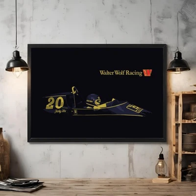 Póster negro Jacky Ickx Walter Wolf Racing impresión de arte de pared Foto 1 de 2