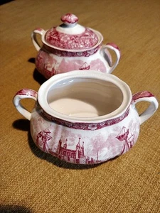 2 Zuckerdosen* PALISSY * Thames River Scenes * England * rot * Vintage * - Bild 1 von 9