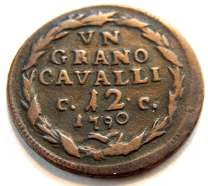 1790 NAPLES ITALY CESARE COPPOLA MINT KM#205 1 GRANO [12 CAVALLI] FERDINAN IV - Picture 1 of 4