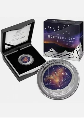 Moneda Mayor Australia 2016 Prueba Plata $5 Color Cúpula Cielo del Norte Osa  Foto 1 de 4