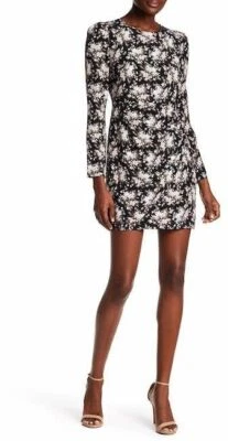 CLUB MONACO Black Floral Print Amelda Faux Wrap Skirt 100% Silk Dress 12 US = L - Image 1 of 4