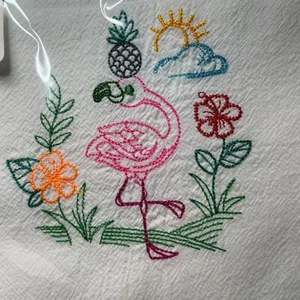 Dishtowel Flamingo 100% Cotton Flour Sack Machine Embroidered Kitchen Dishtowels - Picture 1 of 5