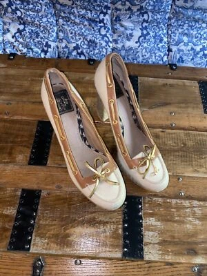 Milly Sperry Top Sider Women's Sz 8.5 Canvas Espadrilles Platform Heels Cream - Image 1 of 4