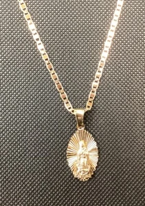 14K Gold Plated Medal Necklace Of Our Lady Of Guadalupe, Diamond Cut And Chain - Picture 1 of 5