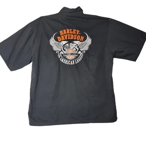Harley Davidson Mechanic Shirt Short Sleeve Size XXL Embroidered Black Orange - Picture 1 of 11