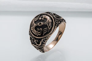 Huginn and Muninn Ring Odin Ravens Viking Symbol Jewelry Bronze Norse Signet - Picture 1 of 12