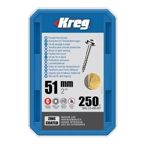 Kreg Pocket-Hole Schrauben 51 mm, Verzinkt, Maxi-Loc, Grobgewinde, 250 Stück