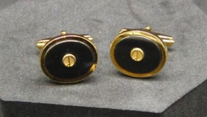Set of 2 Vintage Dunhill Gold Tone with Black Enamel Cufflinks 1.6cm - Picture 1 of 3