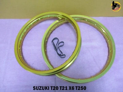 SUZUKI T20 T21 X6 T250 ALUMINIUM GOLD F+ R WHEEL RIM SET SERIES7  *nan4139* Foto 1 de 4