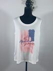 Women's White Scoop Neck Tank Top letter All American Sumer print with USA flag