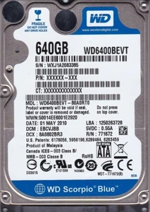 WD6400BEVT-80A0RT0 dcm: EBCVJBB sn: WXJ1A2 2010 640GB SATA Malaysia 2.5" 8042 - Picture 1 of 2