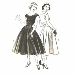 50er Jahre Muster, Kleid, Rundrock & Rundhalsausschnitt - Brustumfang = 36" (91 cm) - Bild 1 von 1