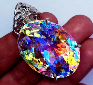 Mystic Quartz Multi-Color GS Solid 75+ Ct Certified Silver Pendant Loose Gemston - Picture 1 of 8