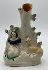 Antique Staffordshire Figural Spill Vase With Lady And Doe By Tree