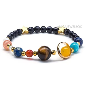 Galaxy Universe Bracelet Natural Stone Beads Nine Planets Solar System Gift UK - Picture 1 of 9