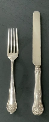 Antique Sterling Silver Gorham "Lancaster" Youth Fork & Knife w/Monogram & Date - Image 1 of 4